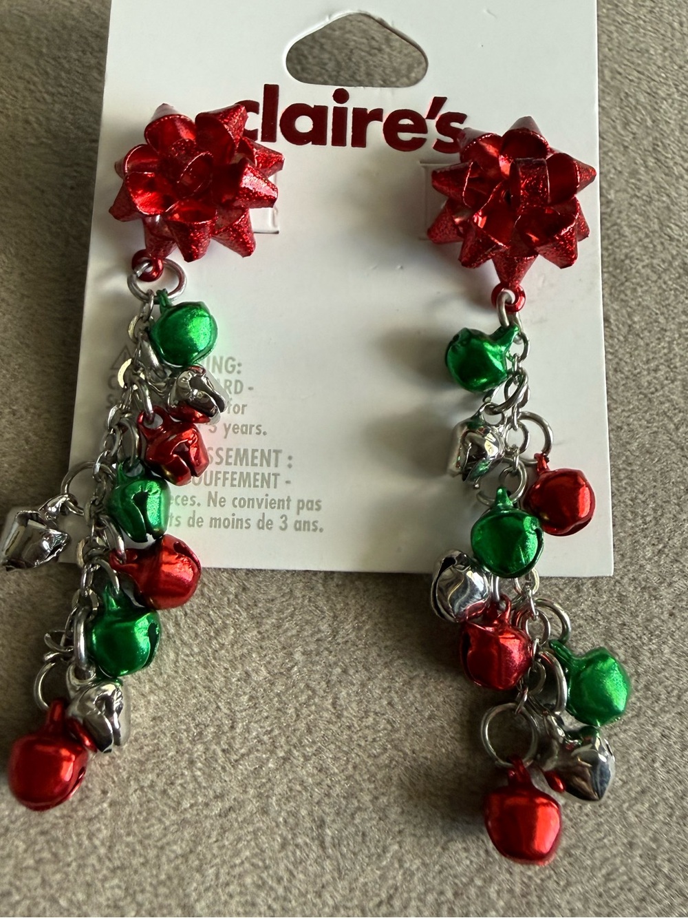 Claire's Red, Green & Silver Festive Dangle Earrings